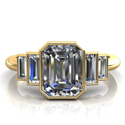 Lois Emerald Moissanite Baguette Accent 5 Stone Ring-Custom-Made Jewelry-Fire & Brilliance ®