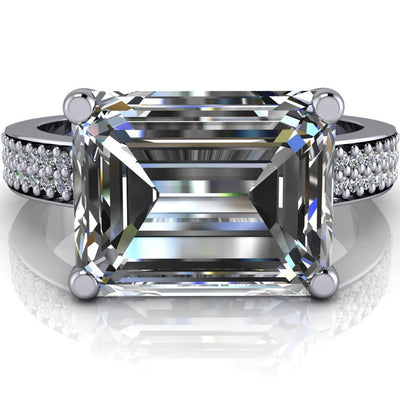 Lola Emerald Moissanite Diamond Channel 4 Prong Ring-Custom-Made Jewelry-Fire & Brilliance ®