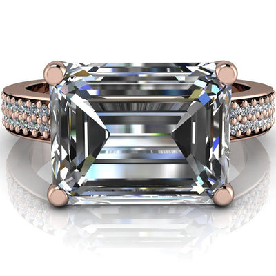 Lola Emerald Moissanite Diamond Channel 4 Prong Ring-Custom-Made Jewelry-Fire & Brilliance ®