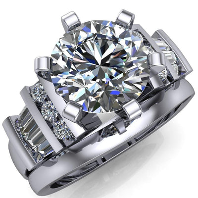 London Round Moissanite 6 Prong Baguette and Diamond Accent Ring-Custom-Made Jewelry-Fire & Brilliance ®