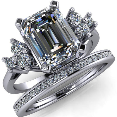 Loren Emerald Moissanite Under Bezel Cathedral Engagement Ring-Custom-Made Jewelry-Fire & Brilliance ®