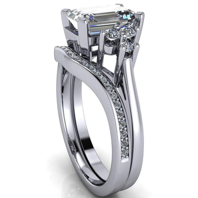 Loren Emerald Moissanite Under Bezel Cathedral Engagement Ring-Custom-Made Jewelry-Fire & Brilliance ®