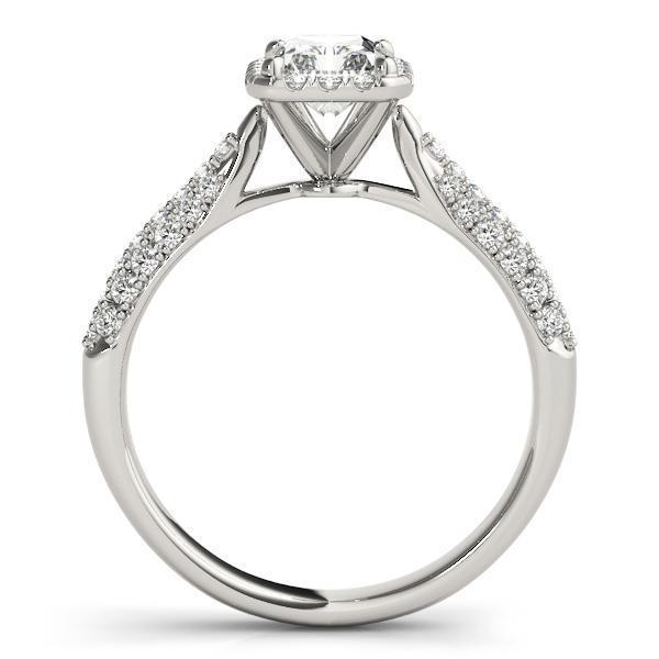 Lorene Emerald Moissanite Micro Pave Shank Halo Engagement Ring-Custom-Made Jewelry-Fire & Brilliance ®