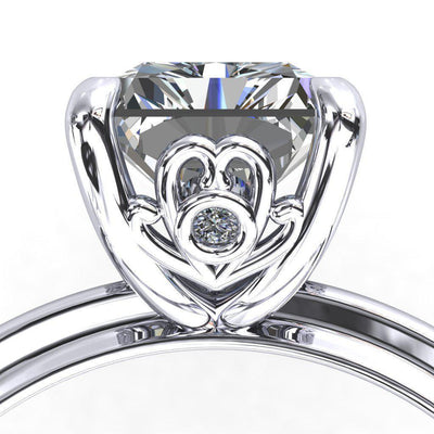 Lover's Knot Emerald Moissanite Mirrored Heart With Bezel Dia Accent Engagement Ring-Custom-Made Jewelry-Fire & Brilliance ®