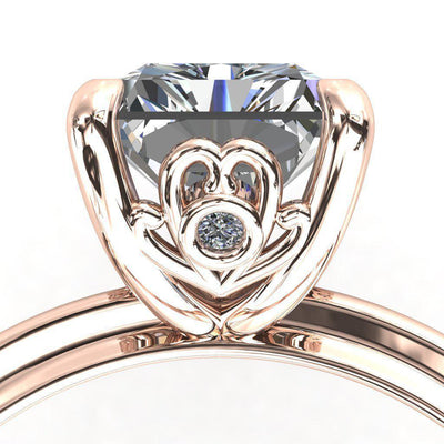 Lover's Knot Emerald Moissanite Mirrored Heart With Bezel Dia Accent Engagement Ring-Custom-Made Jewelry-Fire & Brilliance ®