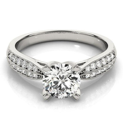Loxley Round Moissanite Double Diamond Encrusted 4 Prong Engagement Ring-Custom-Made Jewelry-Fire & Brilliance ®