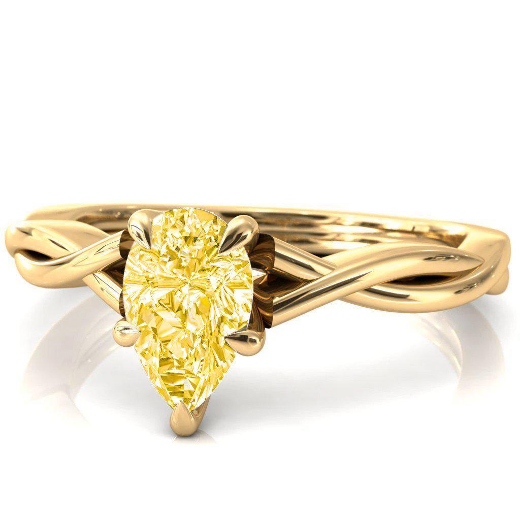 Lucia Pear Canary Yellow 5 Claw Prong 1/2 Infinity Solitaire Ring Engagement Ring-FIRE & BRILLIANCE