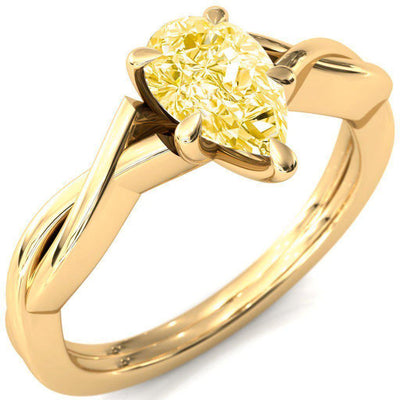 Lucia Pear Canary Yellow 5 Claw Prong 1/2 Infinity Solitaire Ring Engagement Ring-FIRE & BRILLIANCE