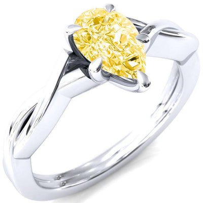 Lucia Pear Canary Yellow 5 Claw Prong 1/2 Infinity Solitaire Ring Engagement Ring-FIRE & BRILLIANCE