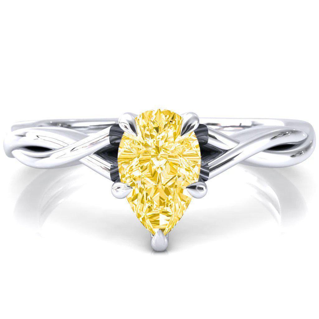 Lucia Pear Canary Yellow 5 Claw Prong 1/2 Infinity Solitaire Ring Engagement Ring-FIRE & BRILLIANCE