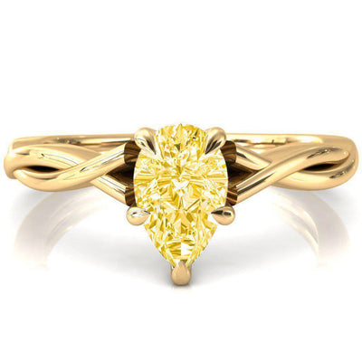 Lucia Pear Canary Yellow 5 Claw Prong 1/2 Infinity Solitaire Ring Engagement Ring-FIRE & BRILLIANCE