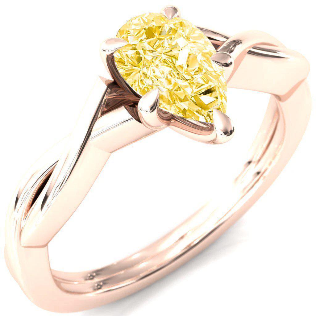 Lucia Pear Canary Yellow 5 Claw Prong 1/2 Infinity Solitaire Ring Engagement Ring-FIRE & BRILLIANCE