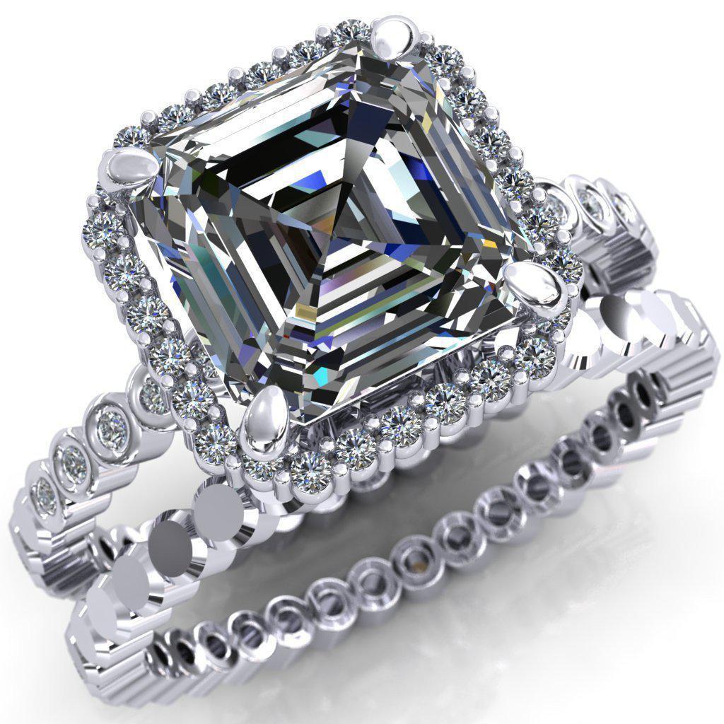 Lucy Asscher Moissanite 4 Prong Halo Engagement Ring-Custom-Made Jewelry-Fire & Brilliance ®