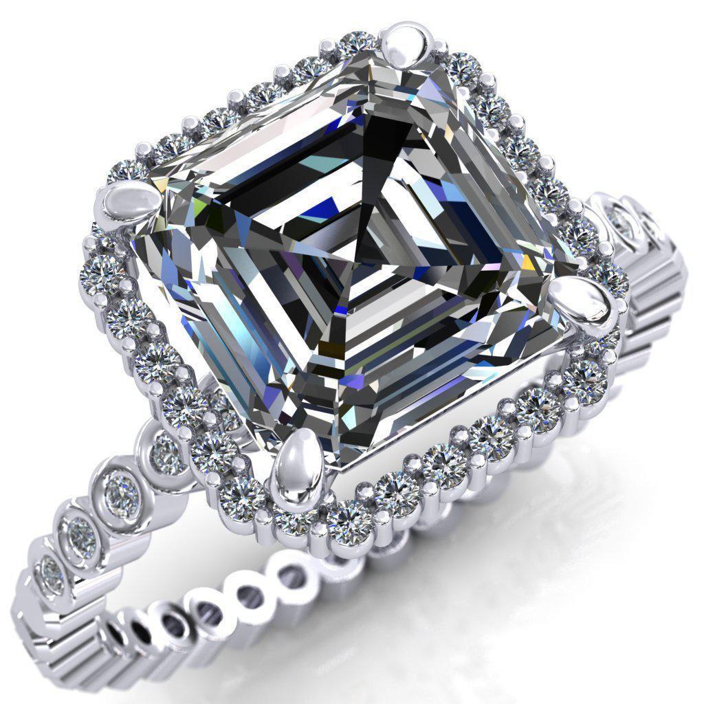 Lucy Asscher Moissanite 4 Prong Halo Engagement Ring-Custom-Made Jewelry-Fire & Brilliance ®