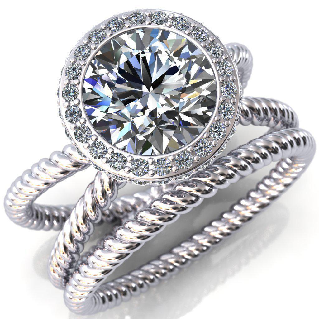 Luna Round Moissanite Filigree Basket Diamond Halo and Collar Double Rope Ring-Custom-Made Jewelry-Fire & Brilliance ®