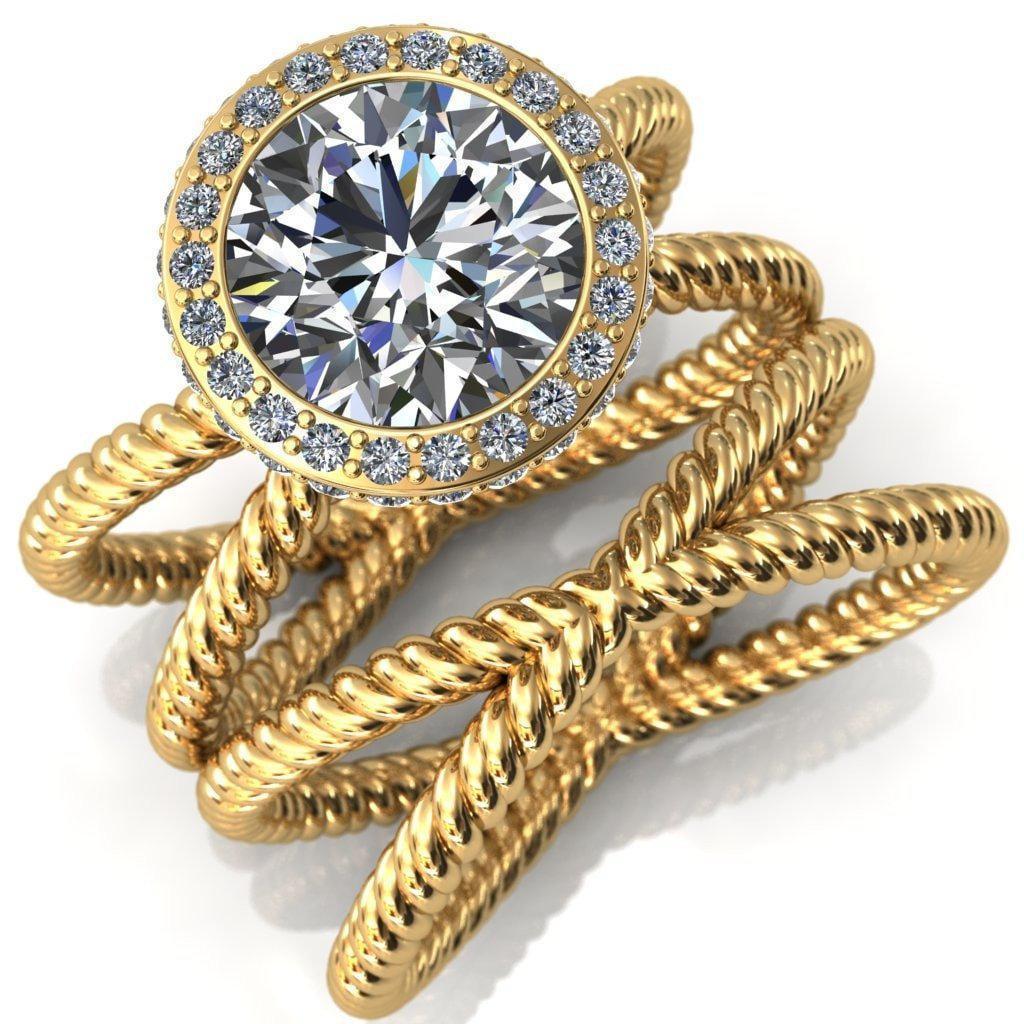 Luna Round Moissanite Filigree Basket Diamond Halo and Collar Double Rope Ring-Custom-Made Jewelry-Fire & Brilliance ®