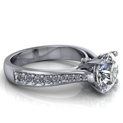 Lupine Round Moissanite 4 Prong Split Shank Cathedral Engagement Ring-Custom-Made Jewelry-Fire & Brilliance ®