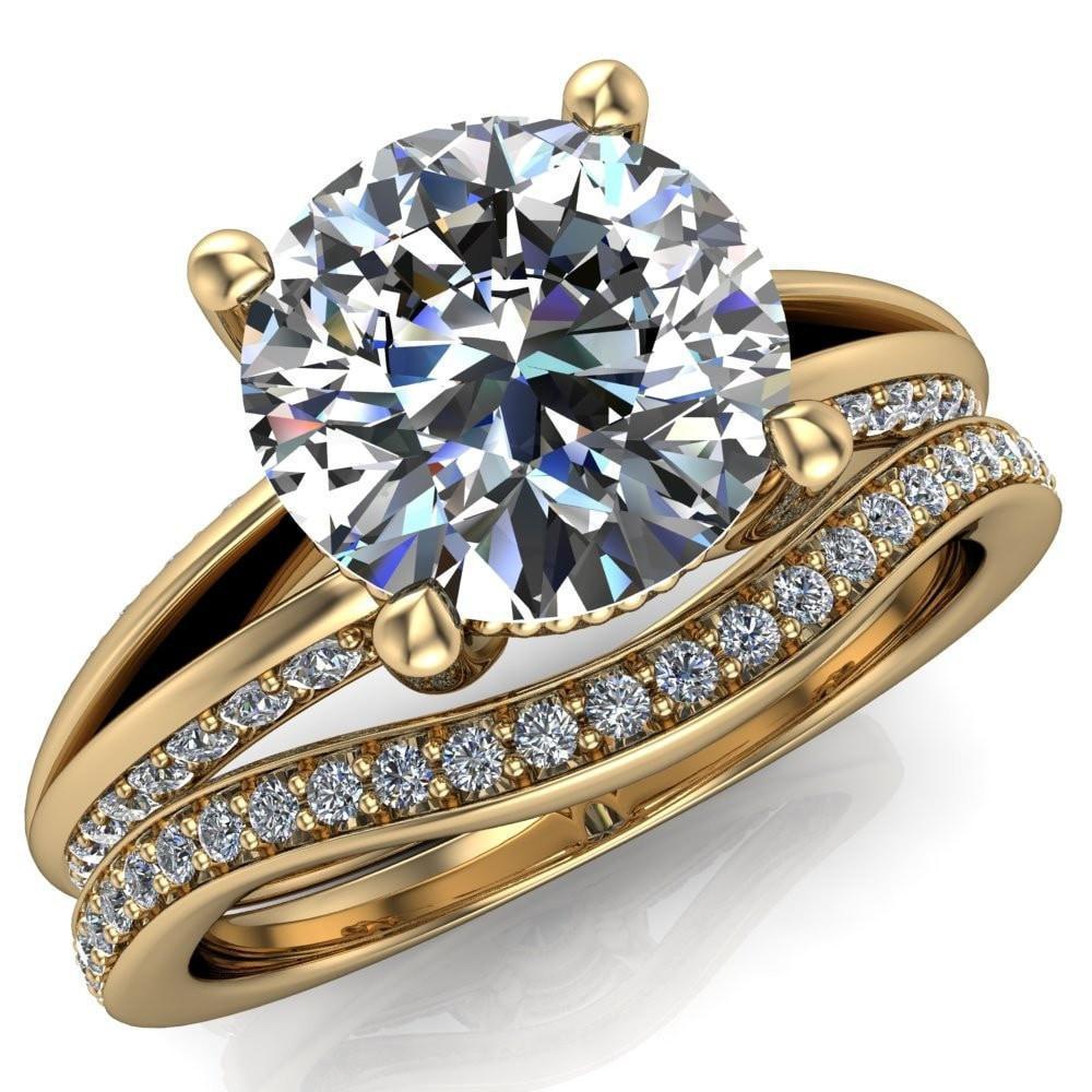 Lydia Round Moissanite Milgrain Eloquise Split Shank with Side Diamond Ring-Custom-Made Jewelry-Fire & Brilliance ®