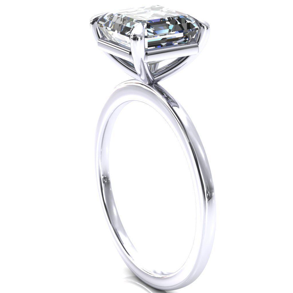 Lyla Asscher Moissanite 4 Claw Prong Single Rail Solitaire Ring-Custom-Made Jewelry-Fire & Brilliance ®