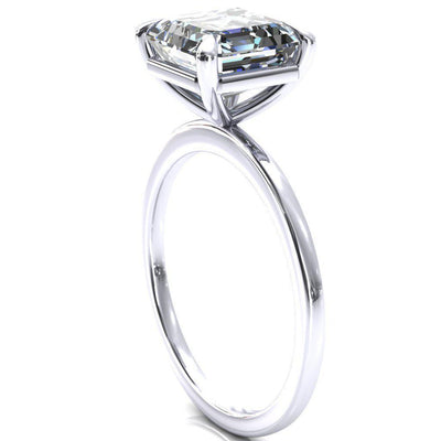 Lyla Asscher Moissanite 4 Claw Prong Single Rail Solitaire Ring-Custom-Made Jewelry-Fire & Brilliance ®