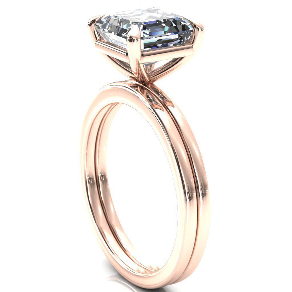 Lyla Asscher Moissanite 4 Claw Prong Single Rail Solitaire Ring-Custom-Made Jewelry-Fire & Brilliance ®