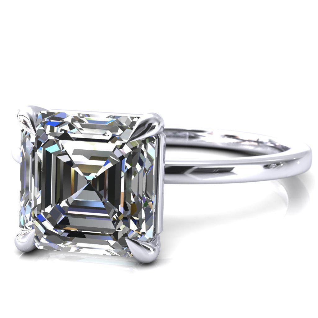 Lyla Asscher Moissanite 4 Claw Prong Single Rail Solitaire Ring-Custom-Made Jewelry-Fire & Brilliance ®