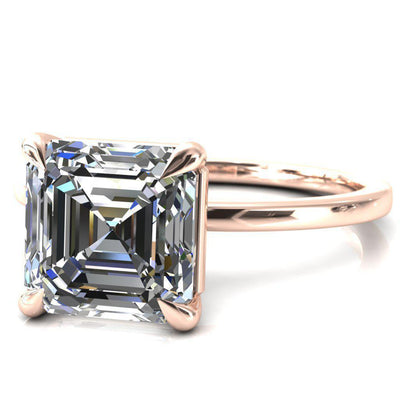 Lyla Asscher Moissanite 4 Claw Prong Single Rail Solitaire Ring-Custom-Made Jewelry-Fire & Brilliance ®