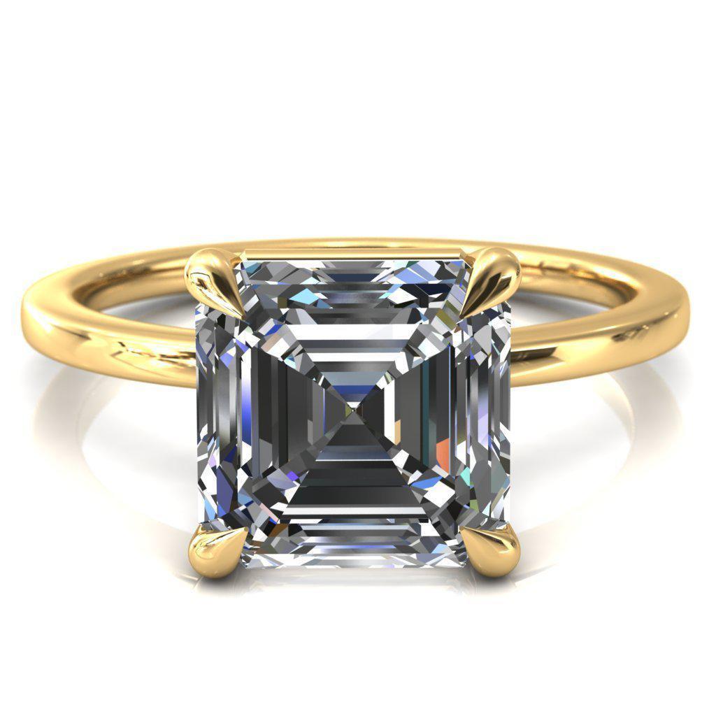 Lyla Asscher Moissanite 4 Claw Prong Single Rail Solitaire Ring-Custom-Made Jewelry-Fire & Brilliance ®