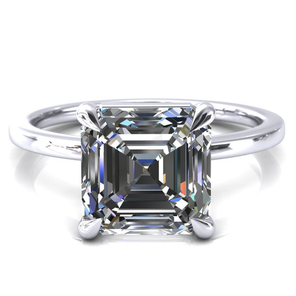 Lyla Asscher Moissanite 4 Claw Prong Single Rail Solitaire Ring-Custom-Made Jewelry-Fire & Brilliance ®