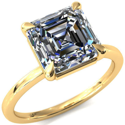 Lyla Asscher Moissanite 4 Claw Prong Single Rail Solitaire Ring-Custom-Made Jewelry-Fire & Brilliance ®