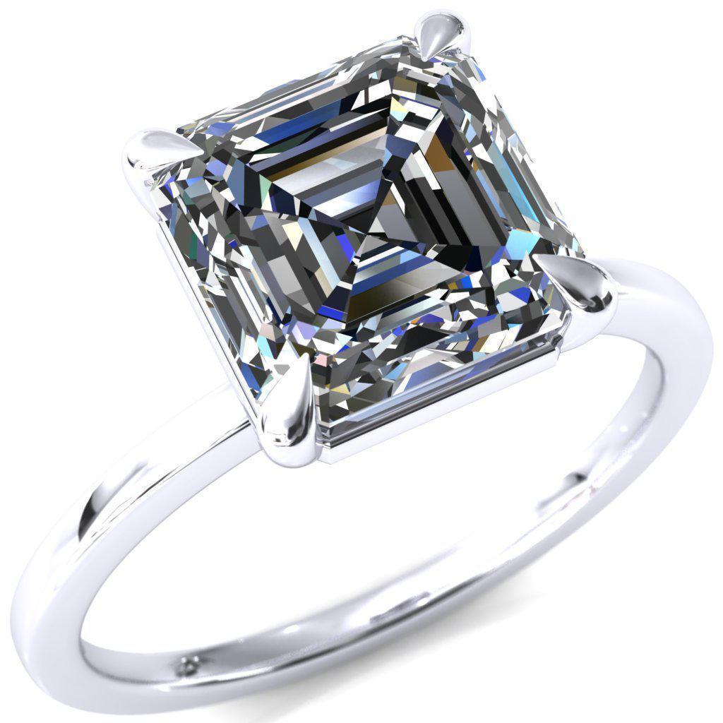 Lyla Asscher Moissanite 4 Claw Prong Single Rail Solitaire Ring-Custom-Made Jewelry-Fire & Brilliance ®
