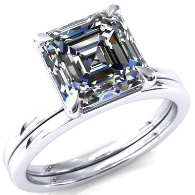 Lyla Asscher Moissanite 4 Claw Prong Single Rail Solitaire Ring-Custom-Made Jewelry-Fire & Brilliance ®