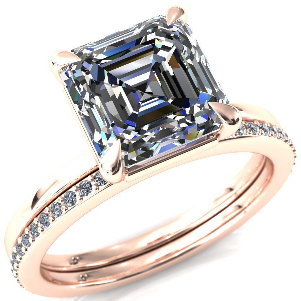 Lyla Asscher Moissanite 4 Claw Prong Single Rail Solitaire Ring-Custom-Made Jewelry-Fire & Brilliance ®