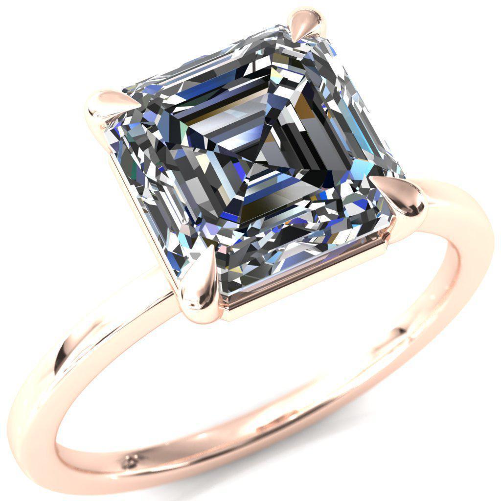 Lyla Asscher Moissanite 4 Claw Prong Single Rail Solitaire Ring-Custom-Made Jewelry-Fire & Brilliance ®