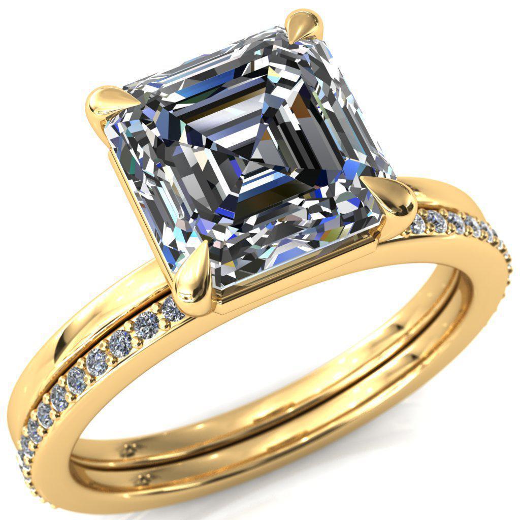 Lyla Asscher Moissanite 4 Claw Prong Single Rail Solitaire Ring-Custom-Made Jewelry-Fire & Brilliance ®