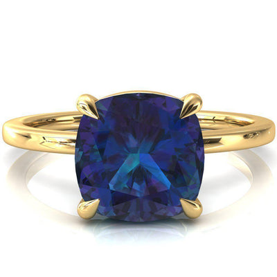 Lyla Cushion Alexandrite 4 Claw Prong Single Rail Solitaire Ring-FIRE & BRILLIANCE