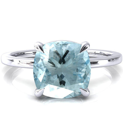 Lyla Cushion Aqua Blue Spinel 4 Claw Prong Single Rail Solitaire Ring-FIRE & BRILLIANCE