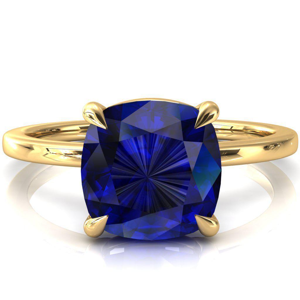 Lyla Cushion Blue Sapphire 4 Claw Prong Single Rail Solitaire Ring-FIRE & BRILLIANCE