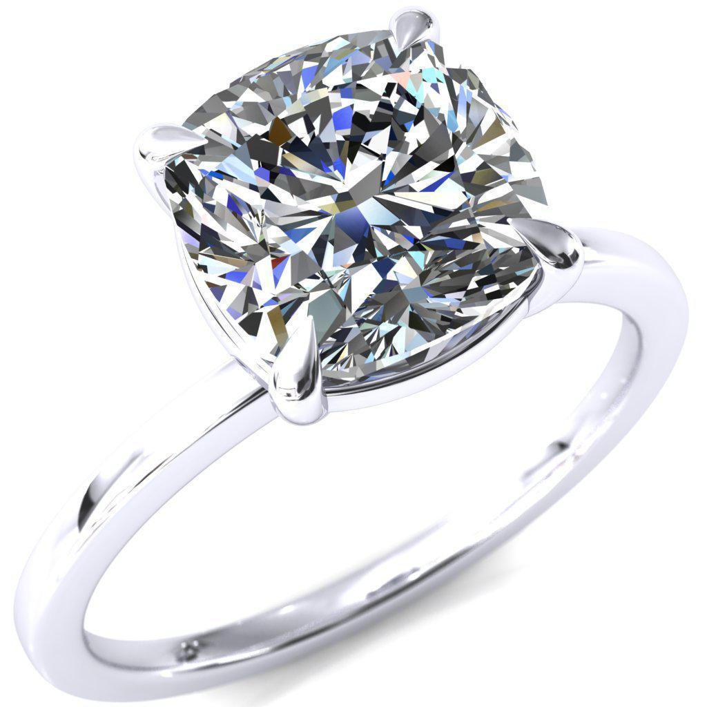 Lyla Cushion Moissanite 4 Claw Prong Single Rail Solitaire Ring-Custom-Made Jewelry-Fire & Brilliance ®