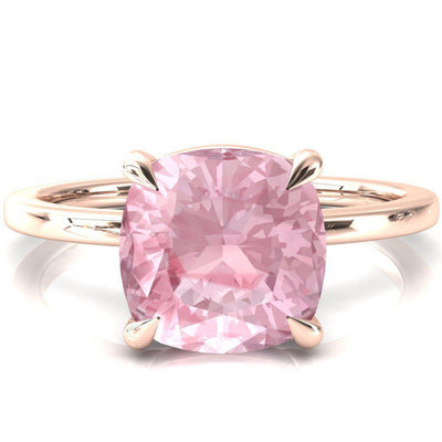 Lyla Cushion Pink Sapphire 4 Claw Prong Single Rail Solitaire Ring-FIRE & BRILLIANCE