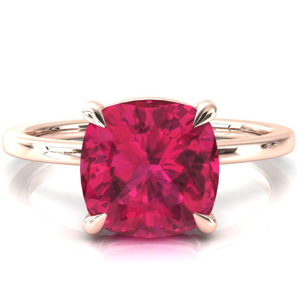 Lyla Cushion Ruby 4 Claw Prong Single Rail Solitaire Ring-FIRE & BRILLIANCE