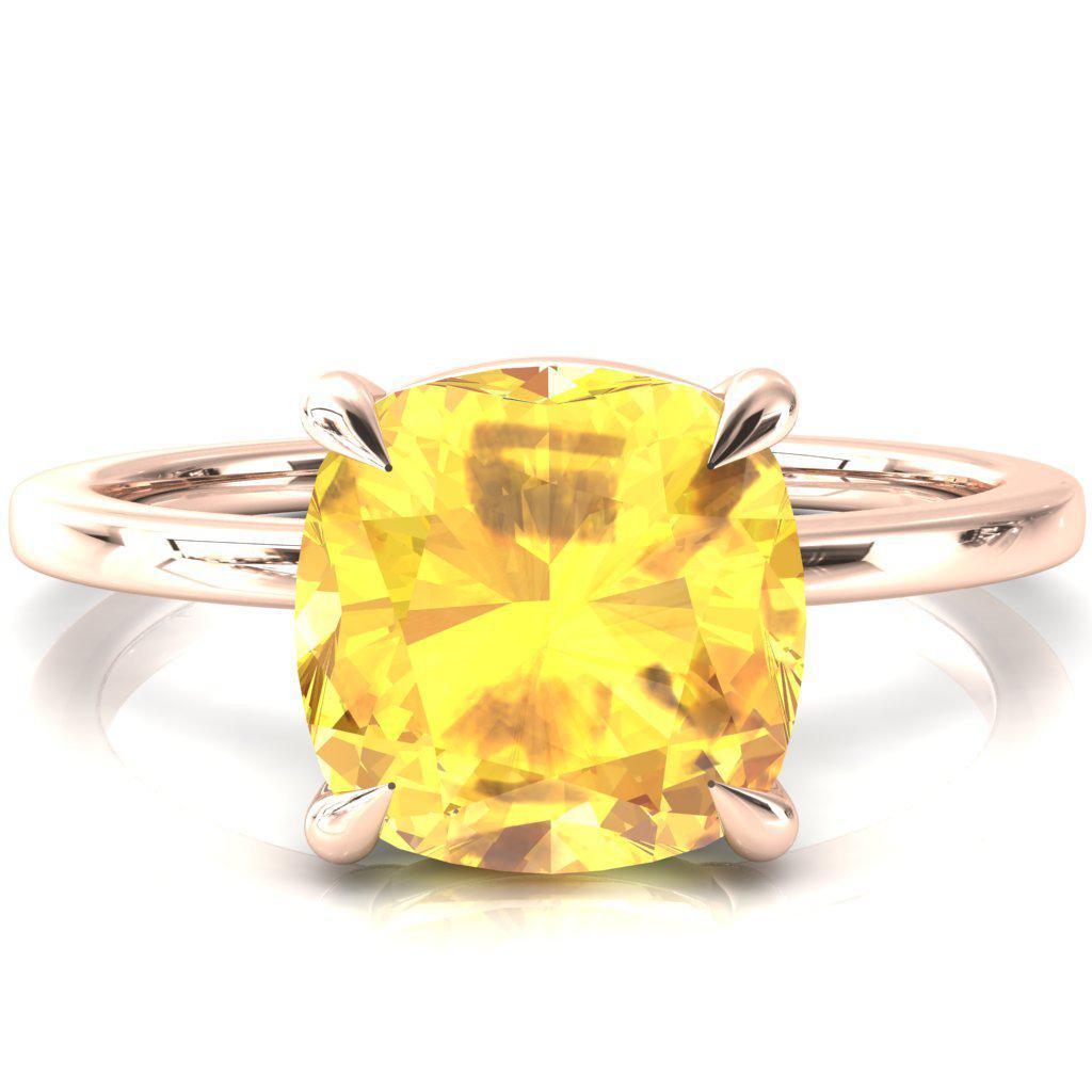 Lyla Cushion Yellow Sapphire 4 Claw Prong Single Rail Solitaire Ring-FIRE & BRILLIANCE