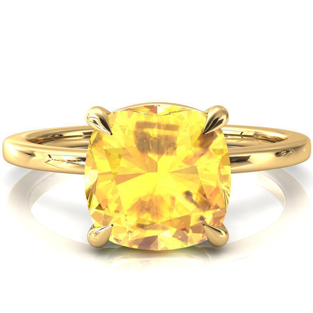 Lyla Cushion Yellow Sapphire 4 Claw Prong Single Rail Solitaire Ring-FIRE & BRILLIANCE