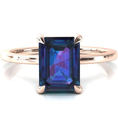 Lyla Emerald Alexandrite 4 Claw Prong Single Rail Solitaire Ring-FIRE & BRILLIANCE