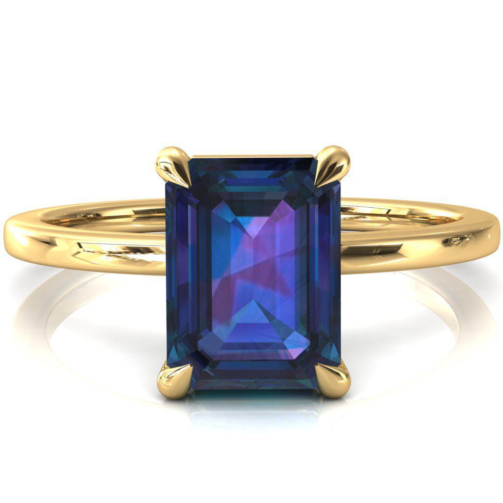 Lyla Emerald Alexandrite 4 Claw Prong Single Rail Solitaire Ring-FIRE & BRILLIANCE