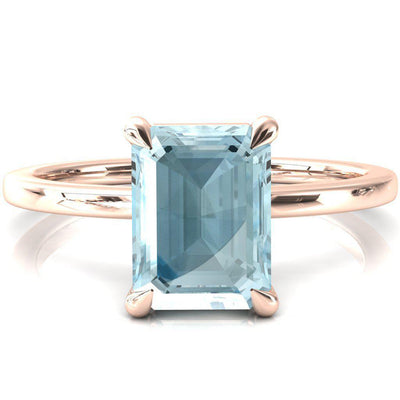 Lyla Emerald Aqua Blue Spinel 4 Claw Prong Single Rail Solitaire Ring-FIRE & BRILLIANCE