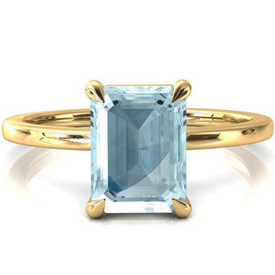 Lyla Emerald Aqua Blue Spinel 4 Claw Prong Single Rail Solitaire Ring-FIRE & BRILLIANCE