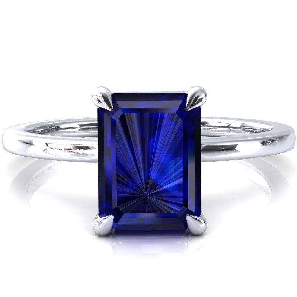Lyla Emerald Blue Sapphire 4 Claw Prong Single Rail Solitaire Ring-FIRE & BRILLIANCE