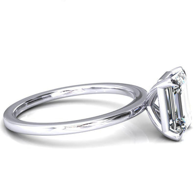 Lyla Emerald Moissanite 4 Claw Prong Single Rail Solitaire Ring-Custom-Made Jewelry-Fire & Brilliance ®