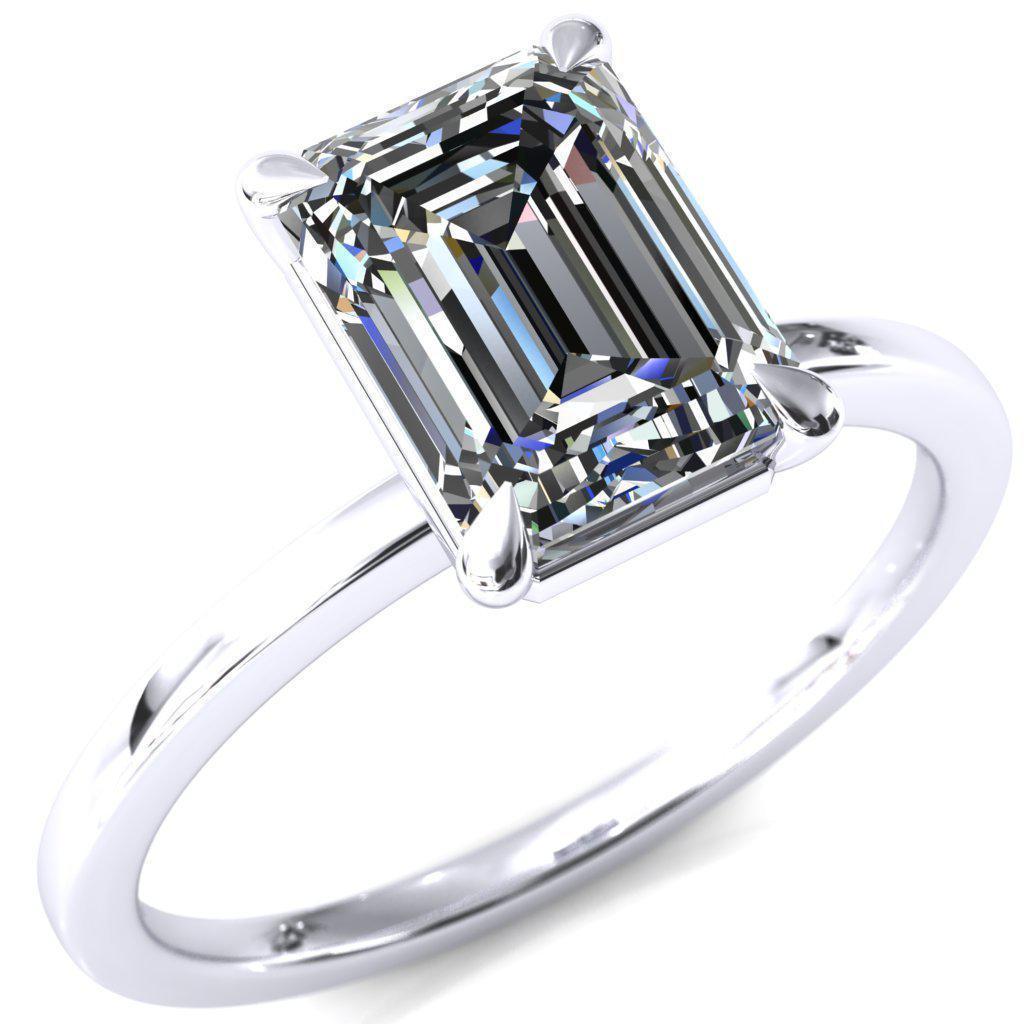Lyla Emerald Moissanite 4 Claw Prong Single Rail Solitaire Ring-Custom-Made Jewelry-Fire & Brilliance ®